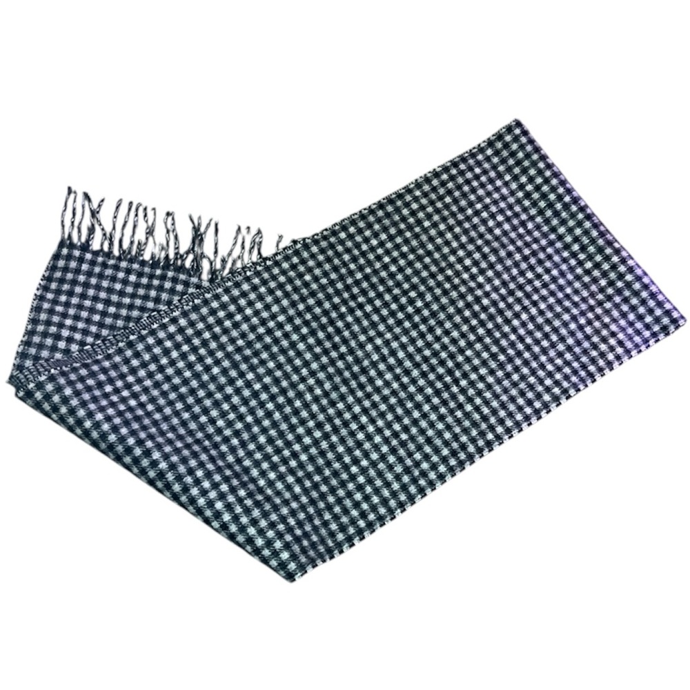 J.Crew cashmere two sided glen plaid gray black fringe scarf NWT - Picture 2 of 6